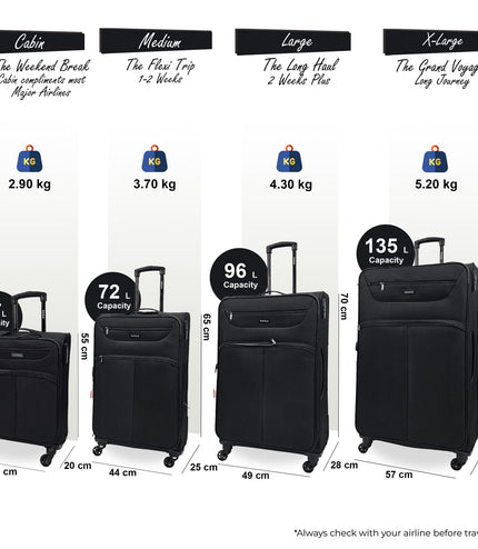 Ashford Set of 4 Soft Shell Suitcase in Black