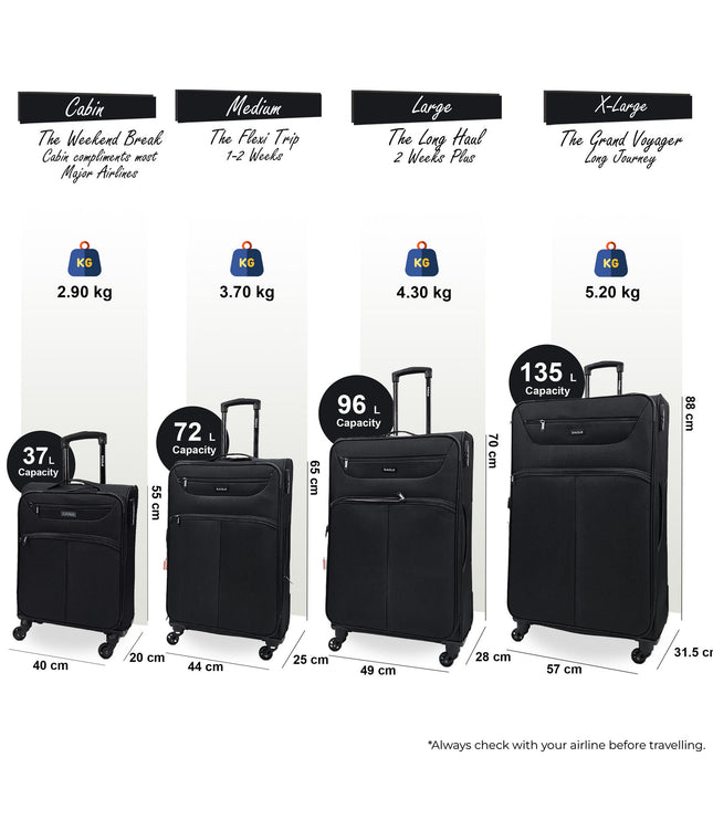 Ashford Set of 4 Soft Shell Suitcase in Black