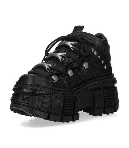 New Rock M-106Wall-C65 Python Black Leather Platform Ankle Boots