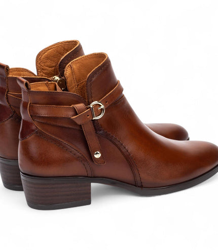 Pikolinos Women's Cuero Brown Leather Ankle Bootie Zip Heel Boots - Daroca