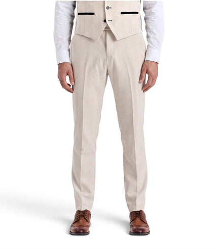 Men's Cream Checked Tailored Fit Suit - Regent