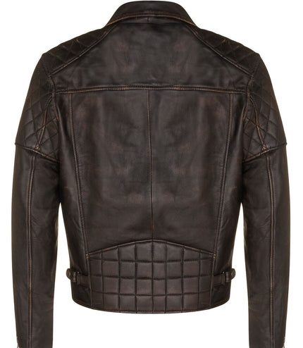 Mens Cross Zip Leather Biker Jacket - Gibraltar - Vintage Black