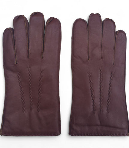 Men's Chestnut Brown Italian Leather Warm Wool Lining Winter Stich Design Gloves - M-LGV-205