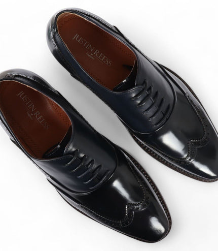 Justin Reess Men's Blue Patent Leather Brogue Formal Shoes - Harry