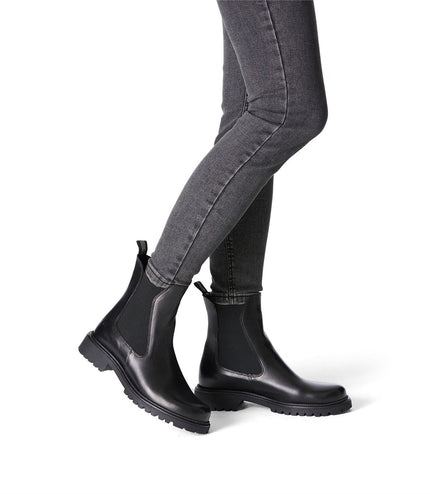 Tamaris Womens Black Leather Classic High Chelsea Ankle Boots