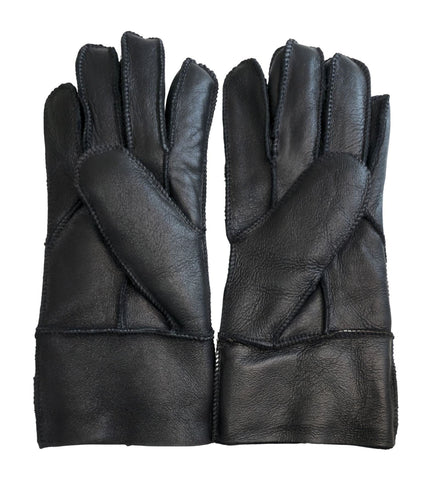 Infinity Leather Unisex Black Sheepskin Leather Gloves with Roll Up/Down Cuff