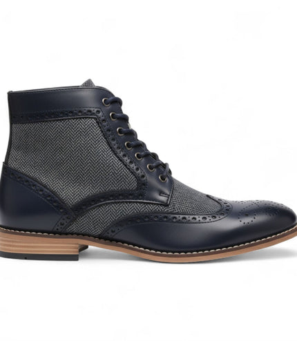 Men's Navy Blue Wingtip Brogue Ankle Dress Chukka Boots