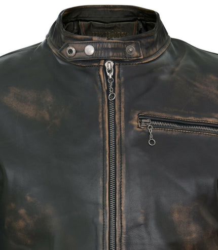 Mens Vintage Black Leather Biker Jacket- Sarajevo