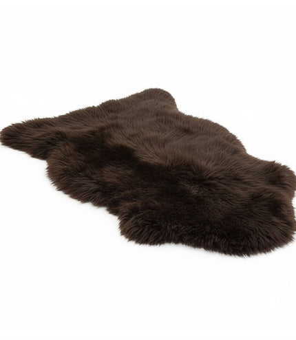Genuine Chocolate Brown Sheepskin Natural Silky Soft Fluffy Real Wool Rug