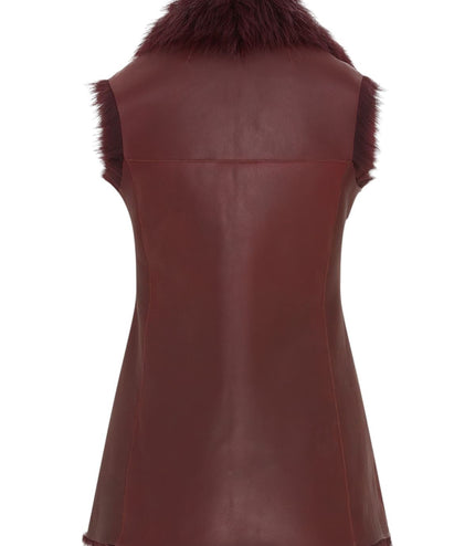 Women's Burgundy Red Toscana Shearling Nappa Leather Sheepskin Gilet - Parkes