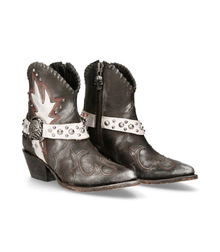 New Rock Grey Leather Pointed Cowboy Boots - WSTM004-S2