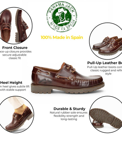 Panama Jack Boat C8 Men's Waterproof Bark Brown Leather Lace-Up Low-Cut Ankle Boots