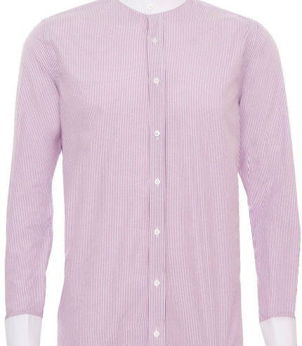 Mens Peaky Blinders Removable Collar Nehru Lilac Striped Collarless Shirt