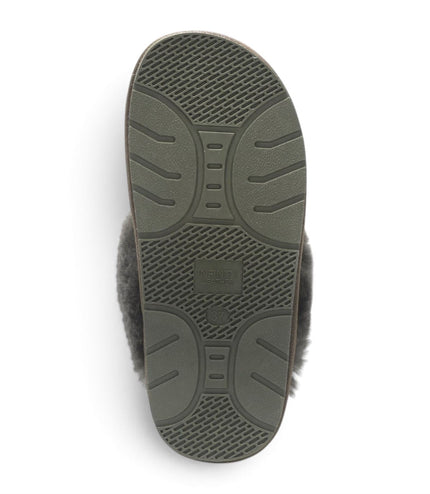 Women's Genuine Sheepskin Olive Green Suede Mule Winter Slippers - Luna
