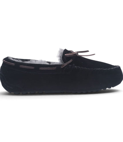 Women's Black Genuine Sheepskin Moccasin Winter Slippers - Aspen