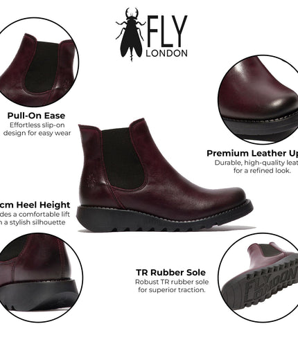 Fly London Womens Red Salv Chelsea Leather Ankle Casual Wedge Heel Boots