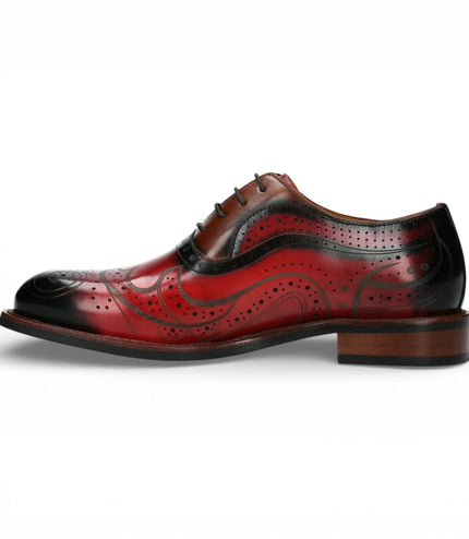 Lorenzo Conti Men's Red Black Leather Brogue Oxford Dress Shoes - Ayan-01