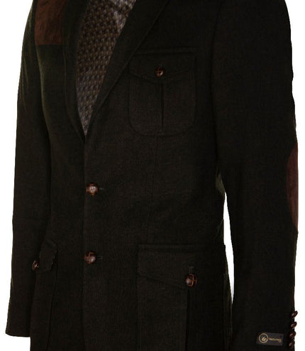 Mens Wool Tweed Shooting Jacket Hunting Blazer Smart Casual Elbow Patch Olive