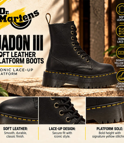 Dr Martens  Jadon III Black Soft Leather Platform Boots -26378001