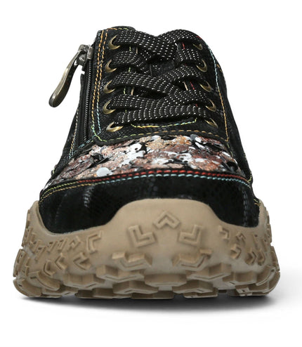 Laura Vita Women's Floral Black Leather Trainer Sneaker Shoes - Evitao-03