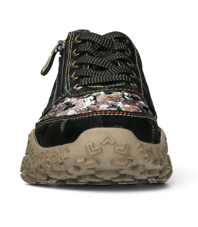 Laura Vita Women's Floral Black Leather Trainer Sneaker Shoes - Evitao-03