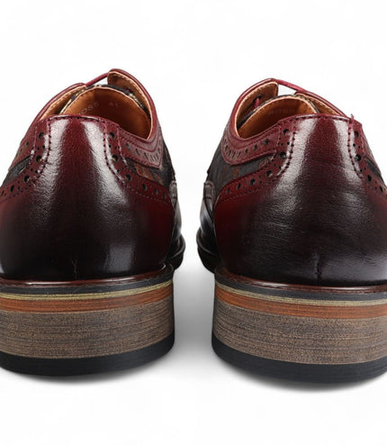 Justin Reess Men's Wine Leather Floral Print Brogue Dress Shoes - Ross