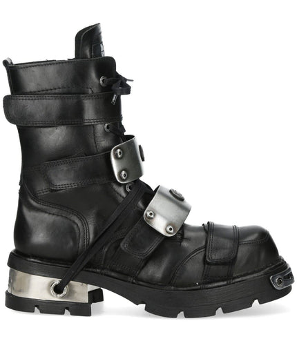 New Rock Metallic Black Leather Gothic Punk Rock High Boots - MET048-C9