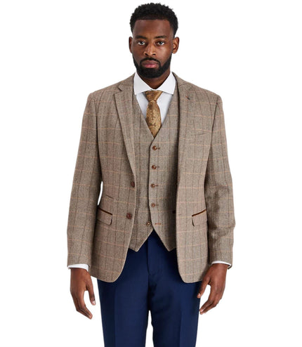 Men's Brown Tweed Suit with Mayfair Navy Trousers - Harris