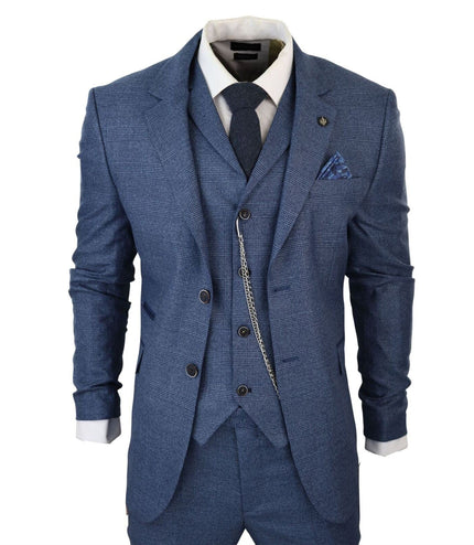 Men's 3 Piece Blue Prince Of Wales Check Suit