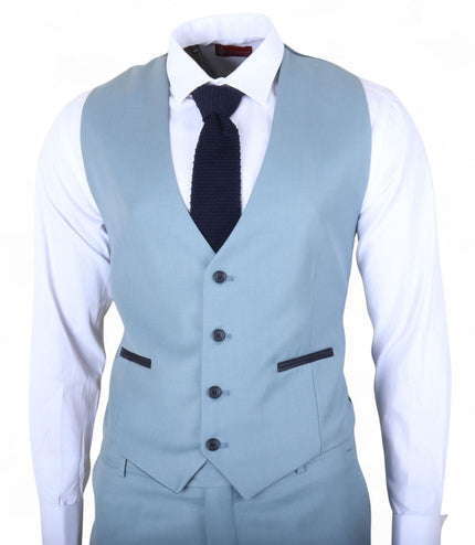 Men's 3 Piece Plain Blue Work Formal Suit