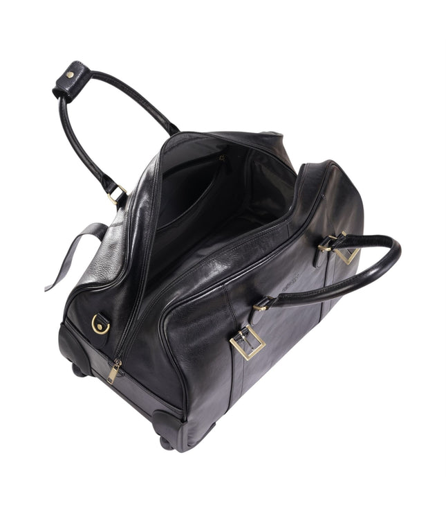 Genuine Leather Black Wheeled Holdall Duffle Travel Cabin Bag - Holt