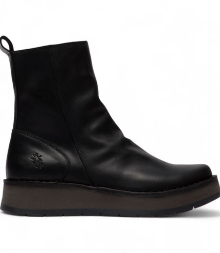 Fly London Womens Black Reno053Fly Leather Zip Up Platform Comfort Ankle Boots
