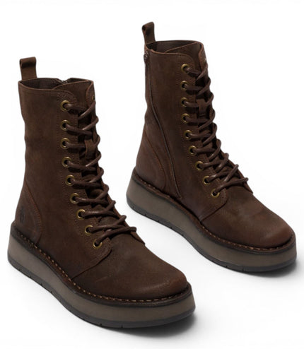 Fly London Womens Combat Brown Suede Leather Lace-up Boots - RAMI043
