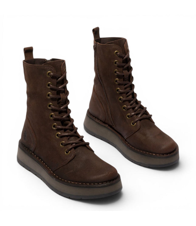 Fly London Womens Combat Brown Suede Leather Lace-up Boots - RAMI043