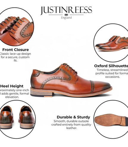Justin Reess Men's Brown Leather Lace Up Oxford Shoes - Jenson