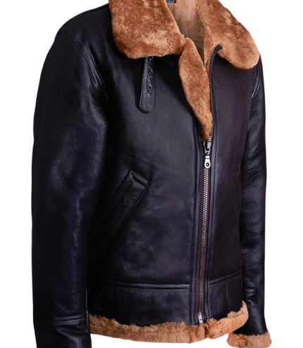 Mens B3 Aviator Real Sheepskin Leather Flying Jacket-Hobart - Brown Ginger