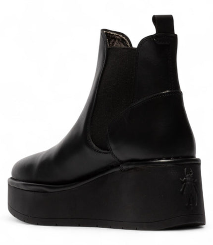 Fly London Womens Black Hely268 Chelsea Leather Ankle Pull-On Platform Comfort Boots
