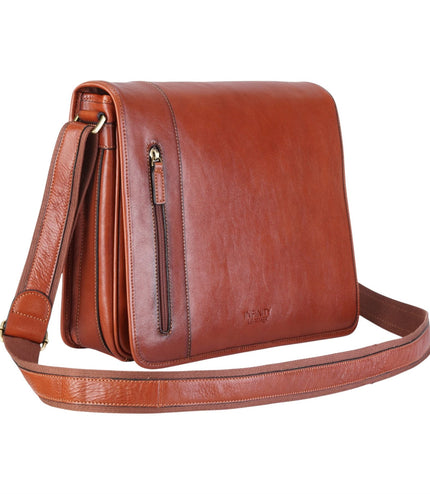 Genuine Leather Tan Laptop Satchel Messenger Shoulder Bag - Astor