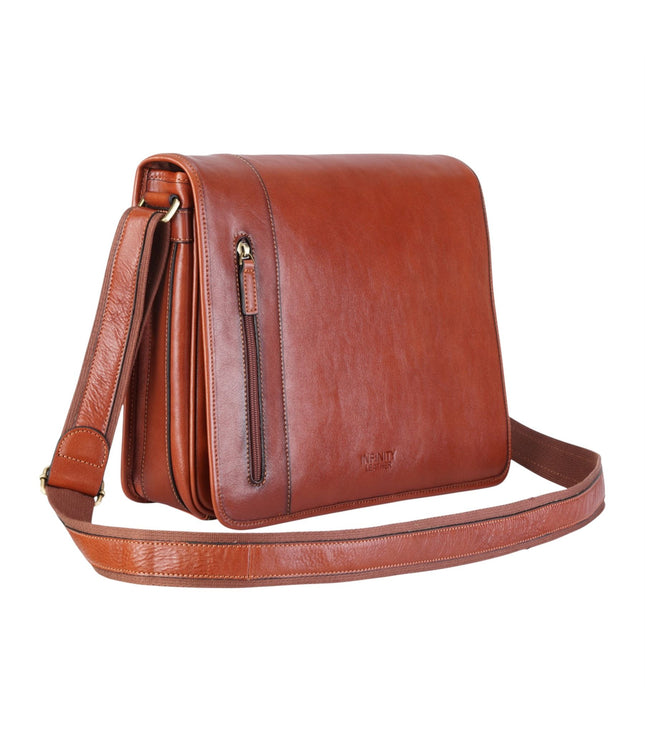 Genuine Leather Tan Laptop Satchel Messenger Shoulder Bag - Astor