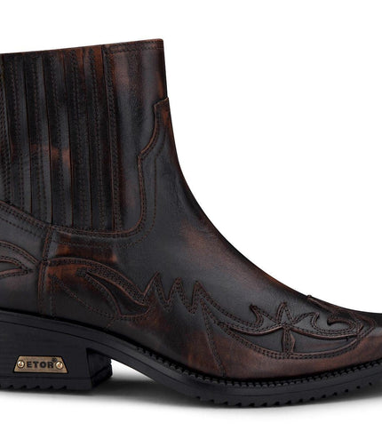 Mens Black/Brown Winklepicker Cowboy Ankle Boots