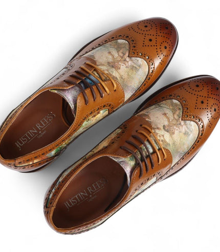 Justin Reess Men's Brown Leather Iconic Print Brogue Dress Shoes - Scott