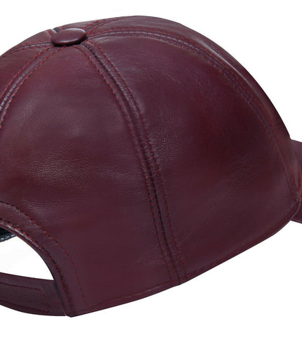 Unisex Real Nappa Leather Adjustable Golf Snapback Plain Baseball Cap Hat - Burgundy