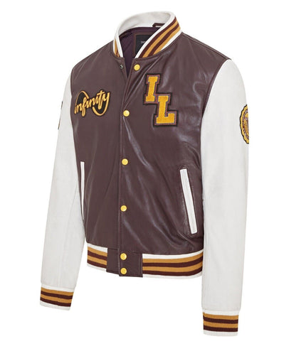 Mens Baseball Leather Letterman Bomber Jacket - Ashwood - Burgundy