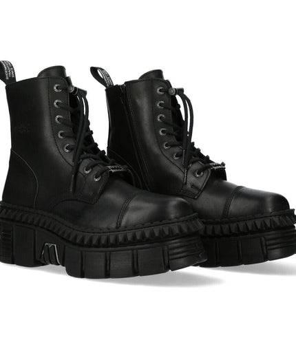 New Rock Black Leather Boots-WALL083CCT-S6