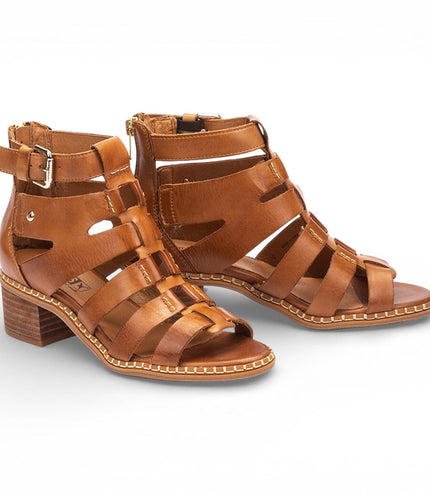 Pikolinos Women's Brown Leather Block-Heel Gladiator Sandals - Blanes