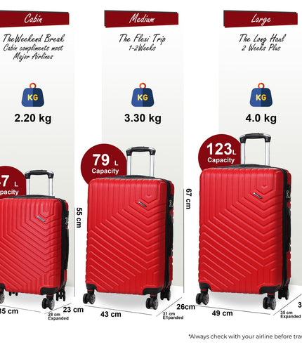 Bega Set of 3 Hard Shell Suitcase in Red