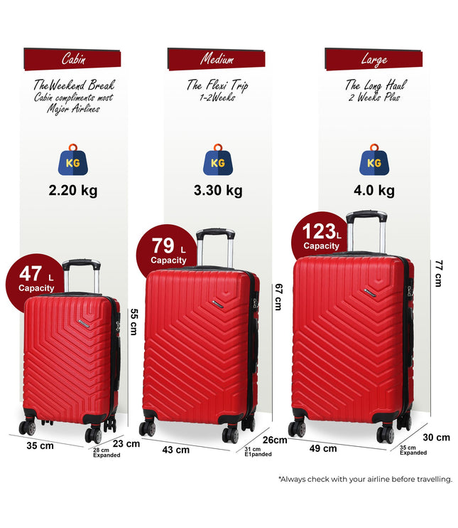 Bega Set of 3 Hard Shell Suitcase in Red
