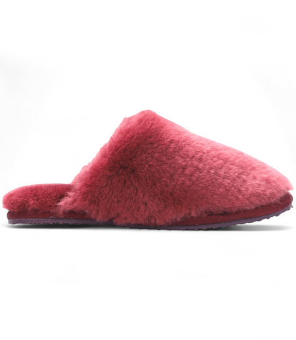 Women's Sheepskin Slippers Burgundy Warm Winter Fur Mule - Aurora