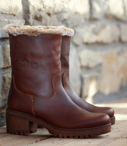 Panama Jack Women's Bark Brown Leather Waterproof Warm Heeled Boots - Piola B8