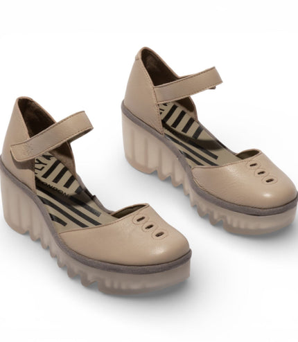 Fly London Women's Taupe BISO305FLY Suede Leather Wedge Sandals